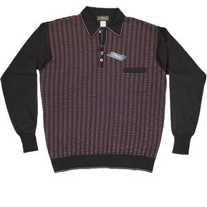 VTG NWT L Virany 60s Style Collared Knit Sweater Black Pink Made in Italy Men XL